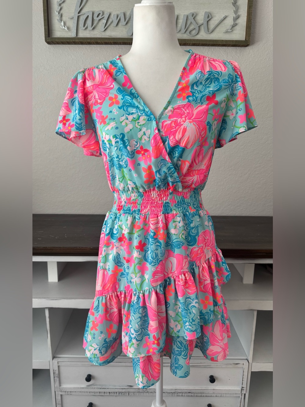 Lilly Pulitzer Maryanne Flutter Sleeve Dress Luscious Lions Women's Size 0 CC